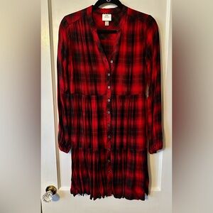 Knox Rose Red and Black Plaid Long Sleeve Dress